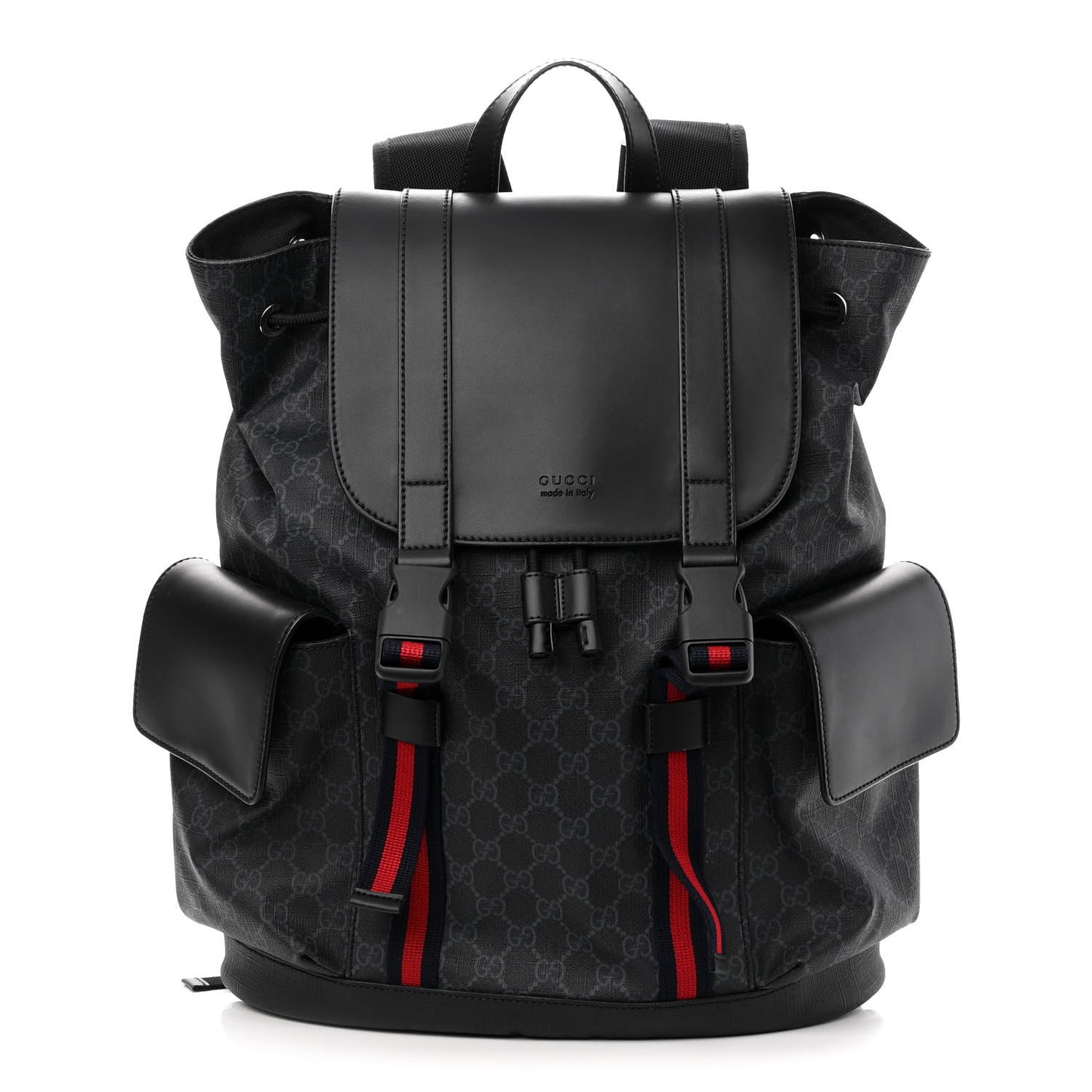 Soft GG Supreme Monogram Appia Calfskin Web Double Buckle Backpack Black