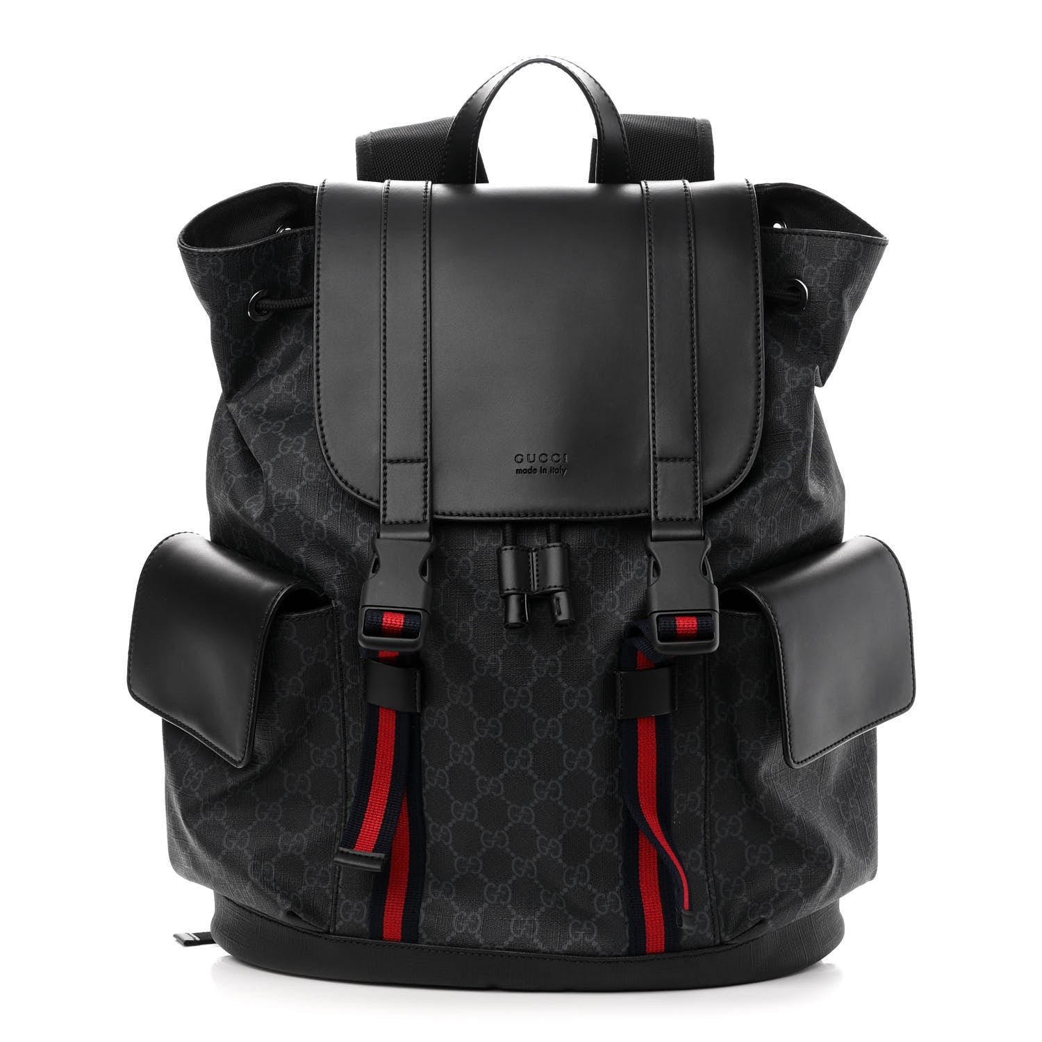 Gucci Soft GG Supreme Monogram Appia Calfskin Web Double Buckle Backpack Black 1 of 10