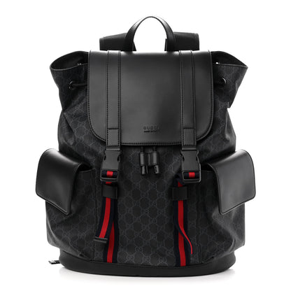 Gucci Soft GG Supreme Monogram Appia Calfskin Web Double Buckle Backpack Black 1 of 10