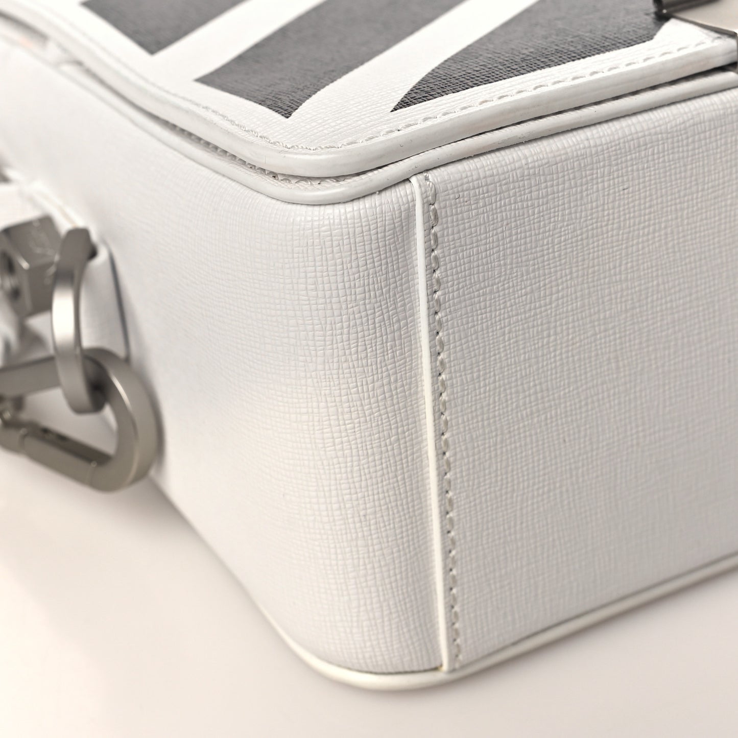 Saffiano Striped Mini Diag Binder Clip Bag White Black
