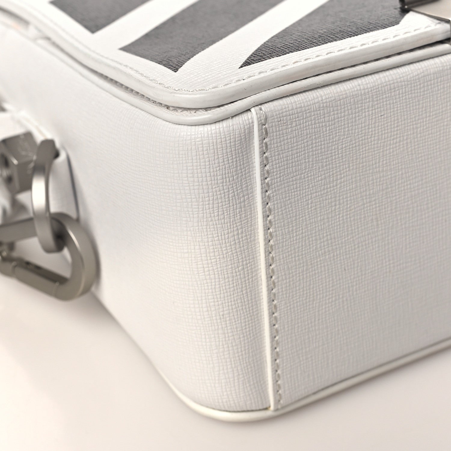 Off-White Saffiano Striped Mini Diag Binder Clip Bag White Black 7 of 10