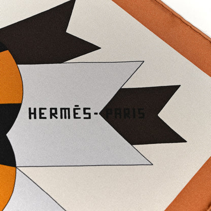 Hermes Cashmere Silk Cheval De Fete Shawl 140 Vapeur Brun Marine 2 of 5
