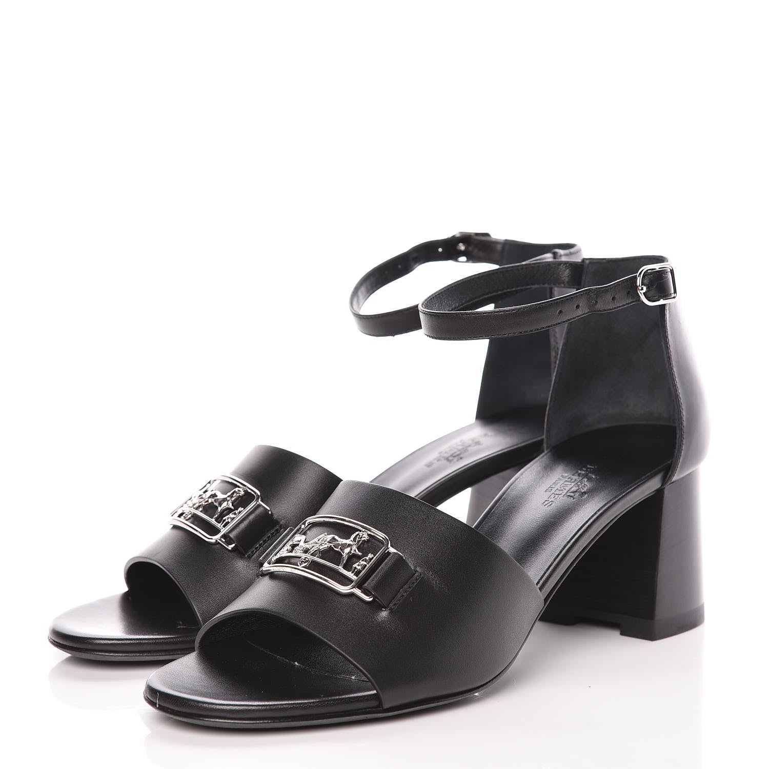 Hermes Calfskin Viaggio 60 Sandals 37.5 Black 3 of 12
