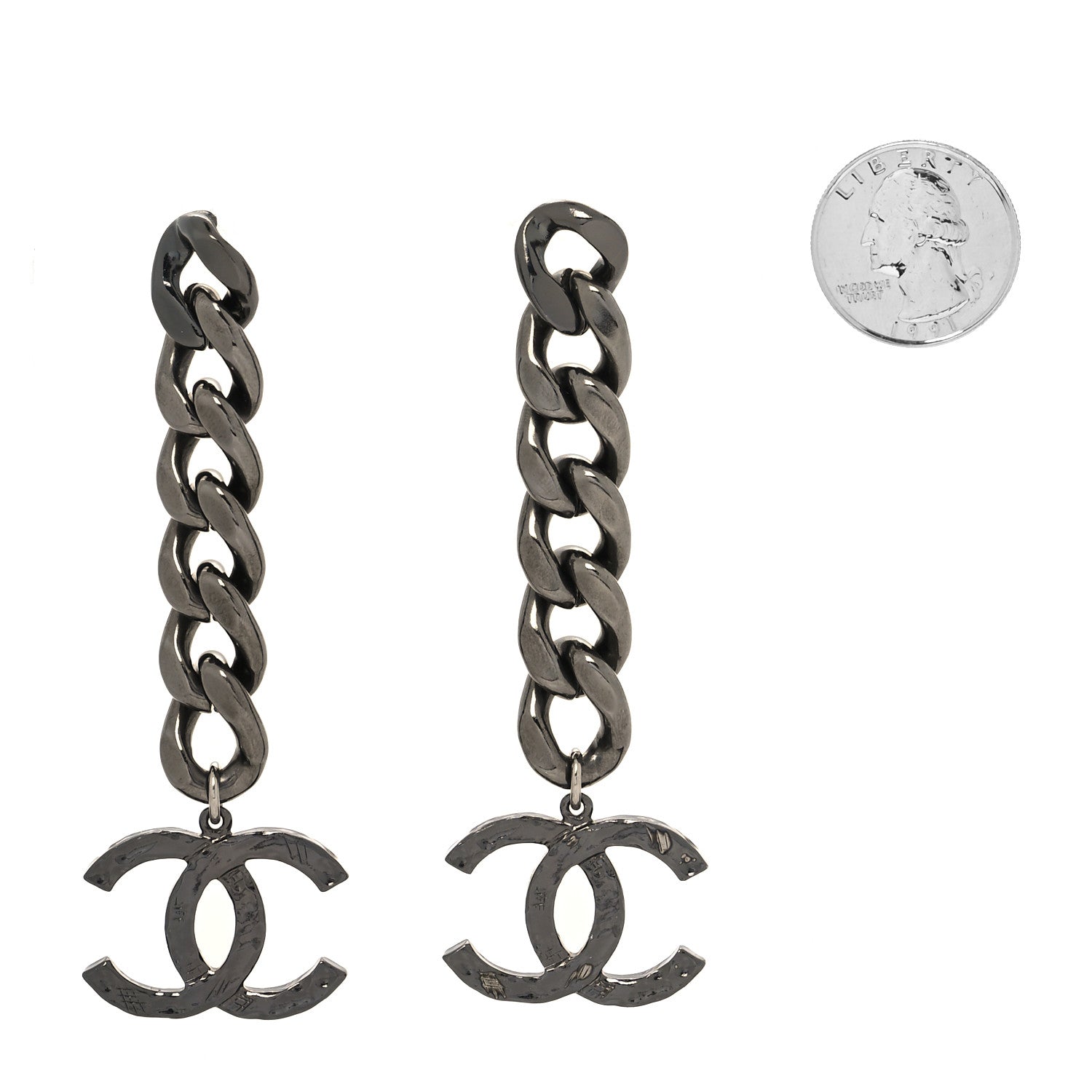 Chanel Metal CC Pick Drop Earrings Ruthenium 2 of 4