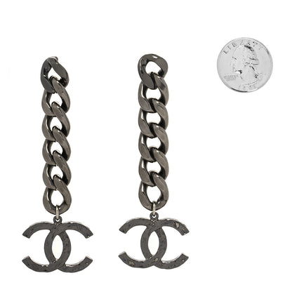 Chanel Metal CC Pick Drop Earrings Ruthenium 2 of 4