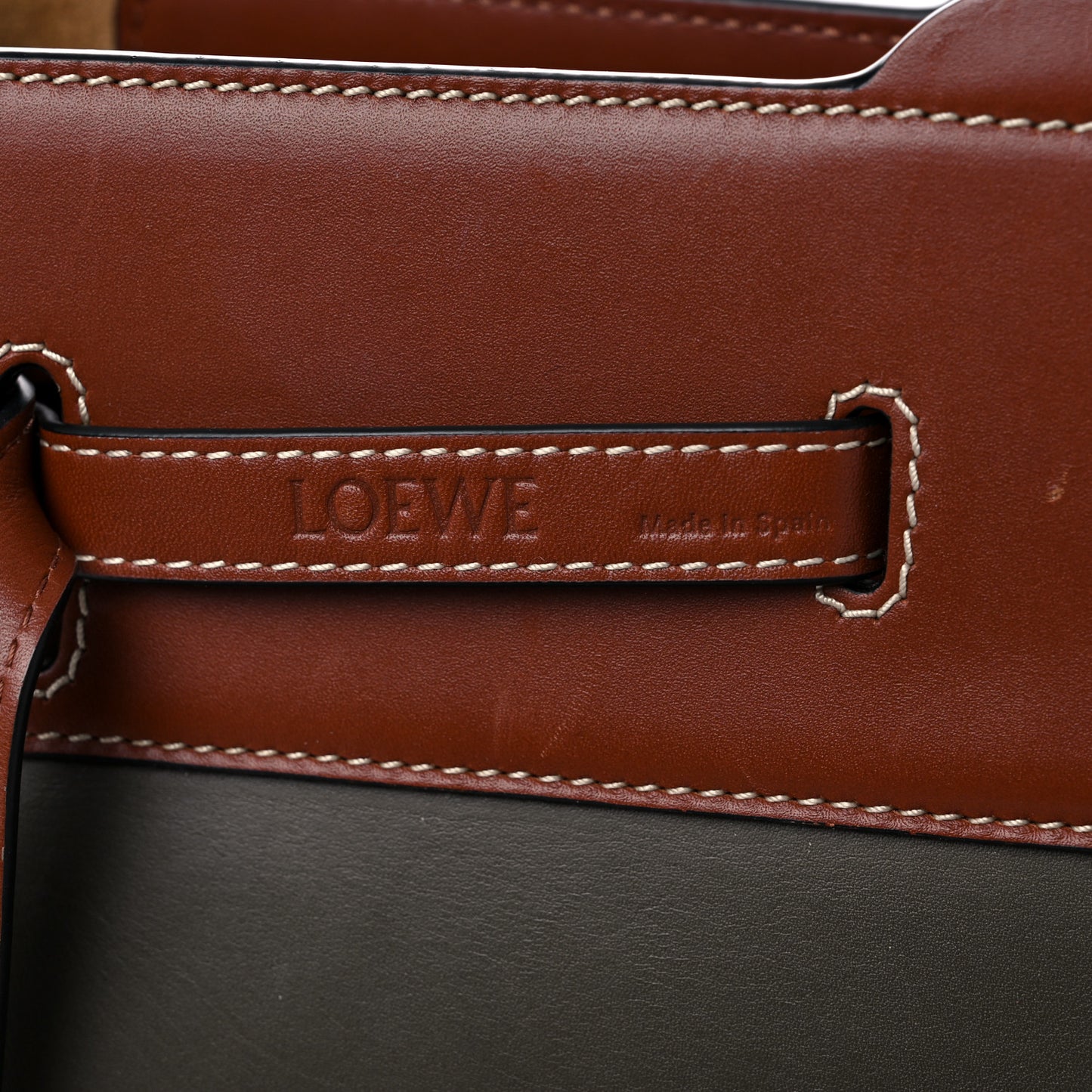 Calfskin Linen Lazo Tote Khaki Green