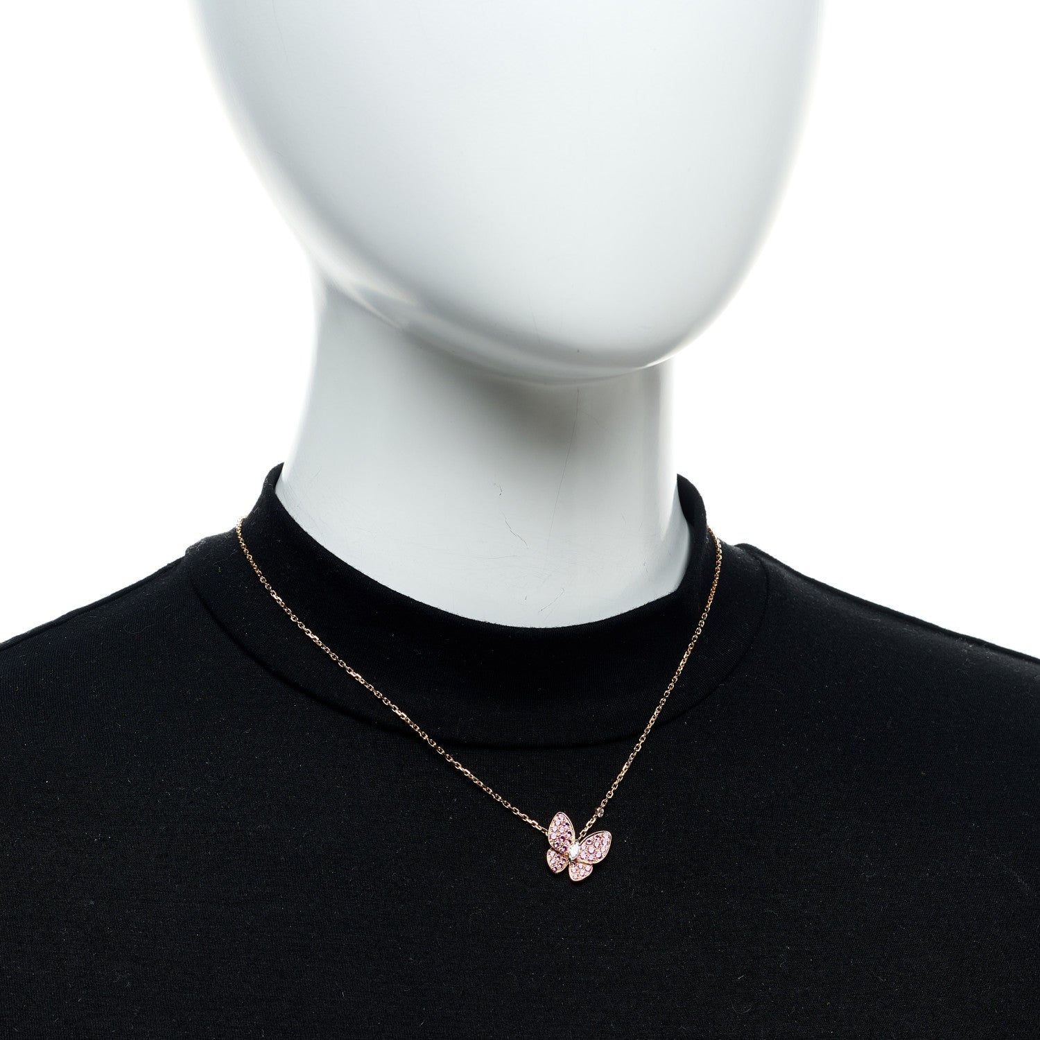 Van Cleef & Arpels 18K Rose Gold Diamond Pink Sapphire Two Butterfly Pendant Necklace 2 of 6