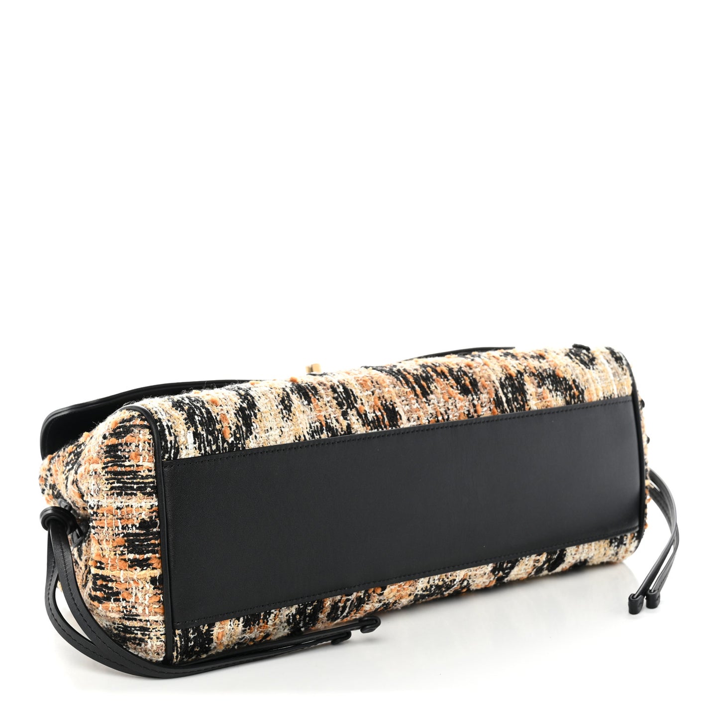 Calfskin Tweed Mixed Fibers Leopard Print Urban Essentials Small Shopping Bag Brown Black White
