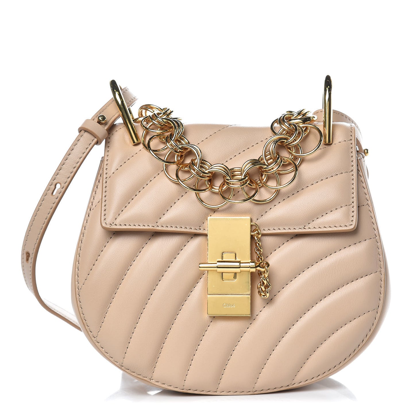 Calfskin Quilted Mini Drew Bijou Shoulder Bag Pearl Beige