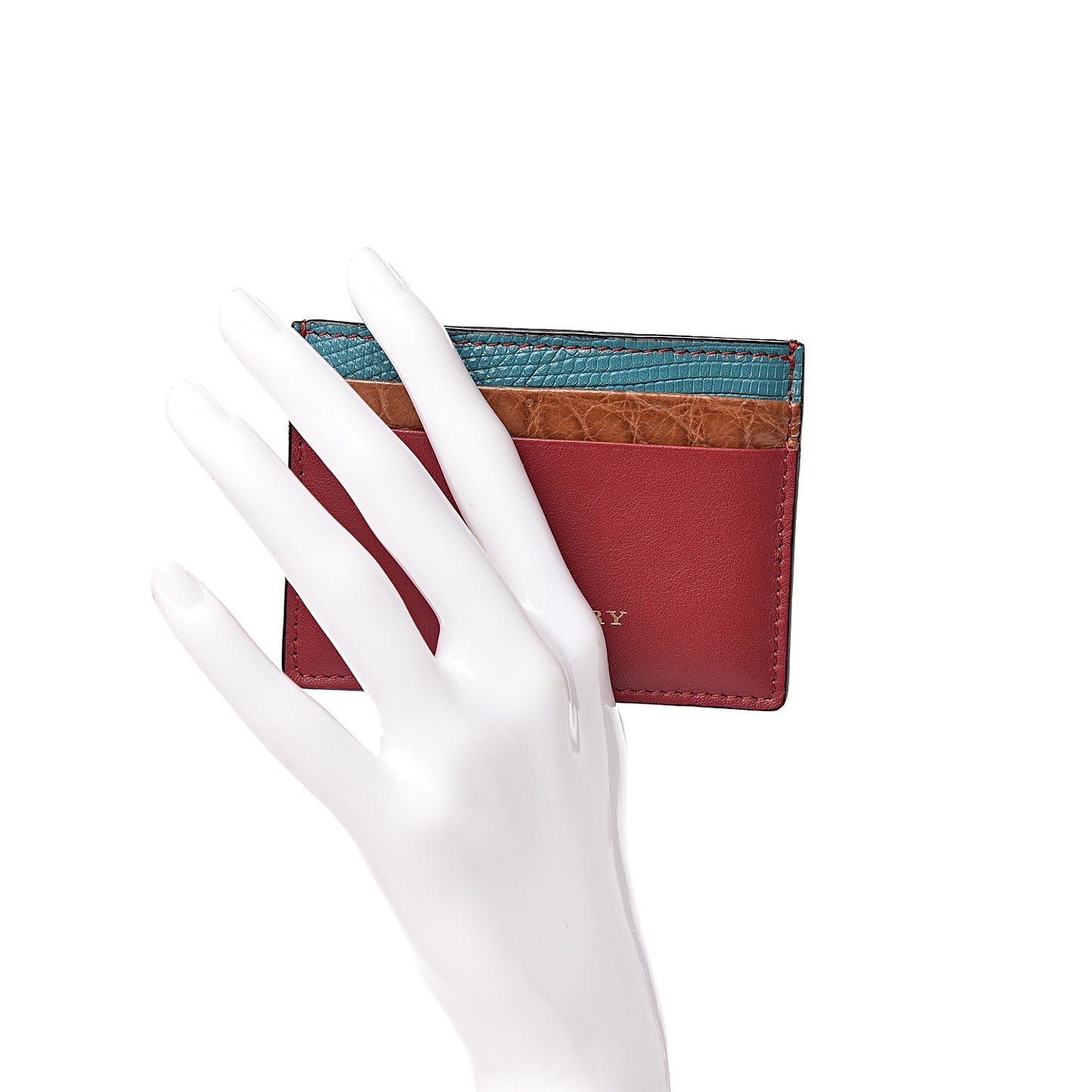 Calfskin Lizard Alligator Sandon Card Case Deep Red