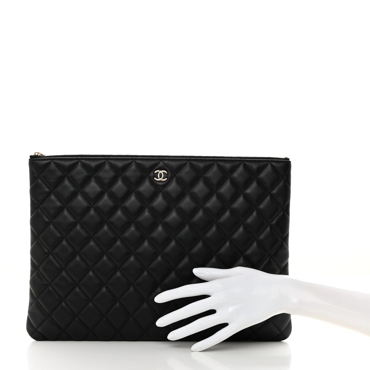 Lambskin Quilted Large Cosmetic Case Black