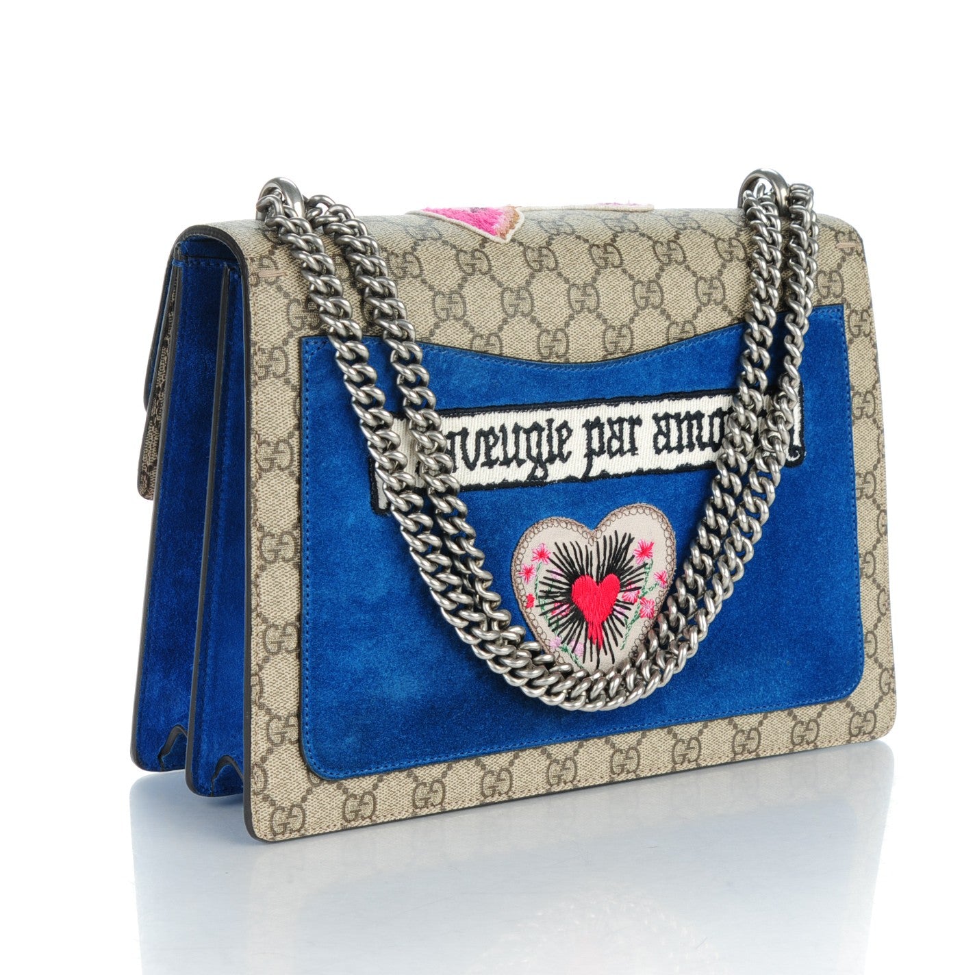 GG Supreme Monogram Embroidered Medium Dionysus Shoulder Bag Blue