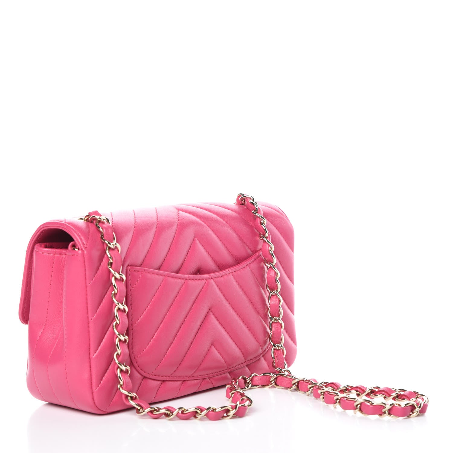 Chanel Lambskin Chevron Quilted Mini Rectangular Flap Fuchsia 3 of 10