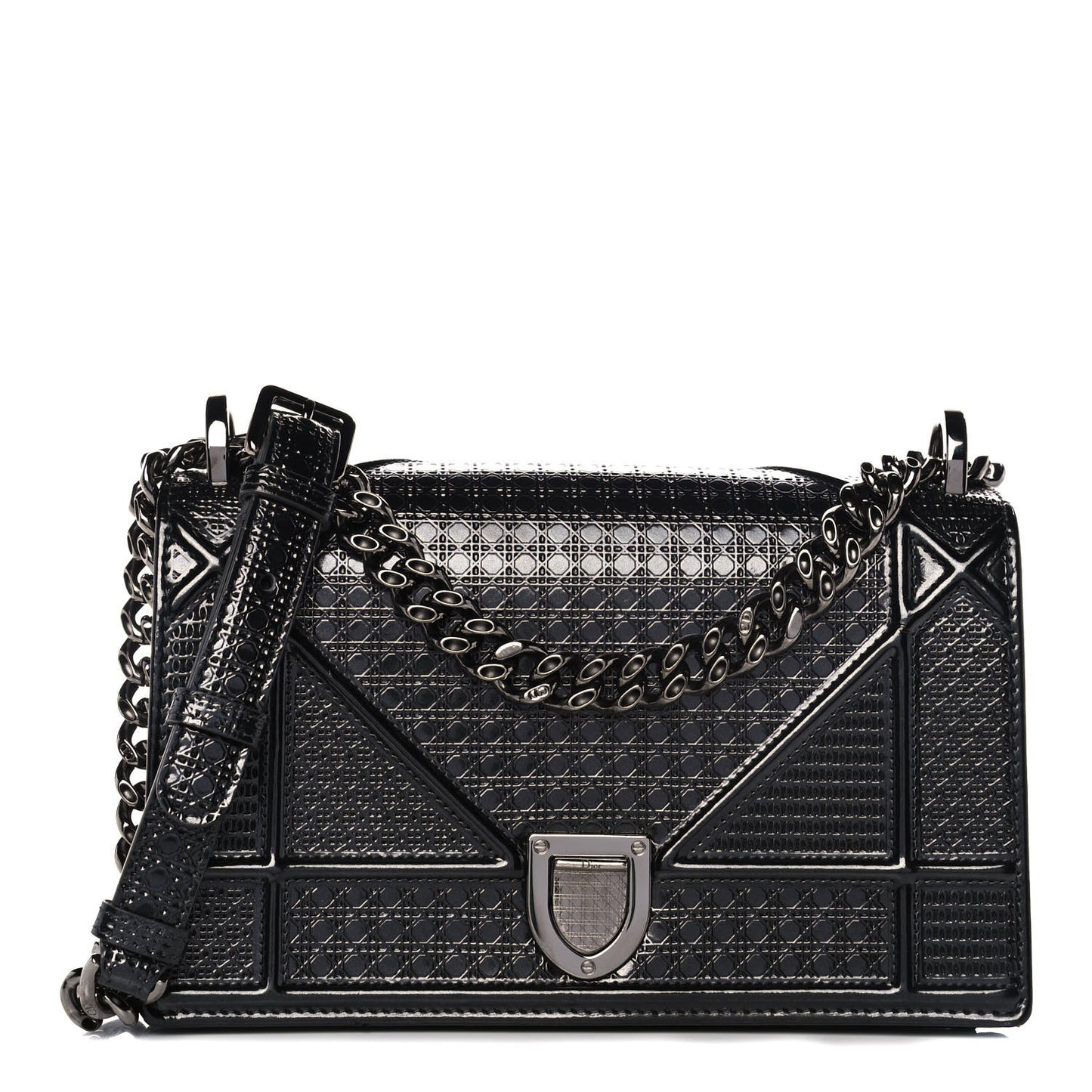 Metallic Patent Micro-Cannage Small Diorama Flap Bag Onyx Black