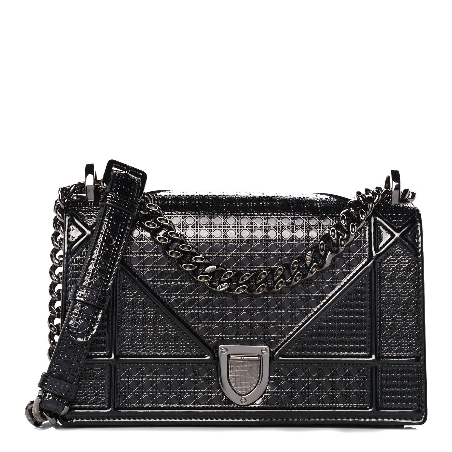 Christian Dior Metallic Patent Micro-Cannage Small Diorama Flap Bag Onyx Black 1 of 11