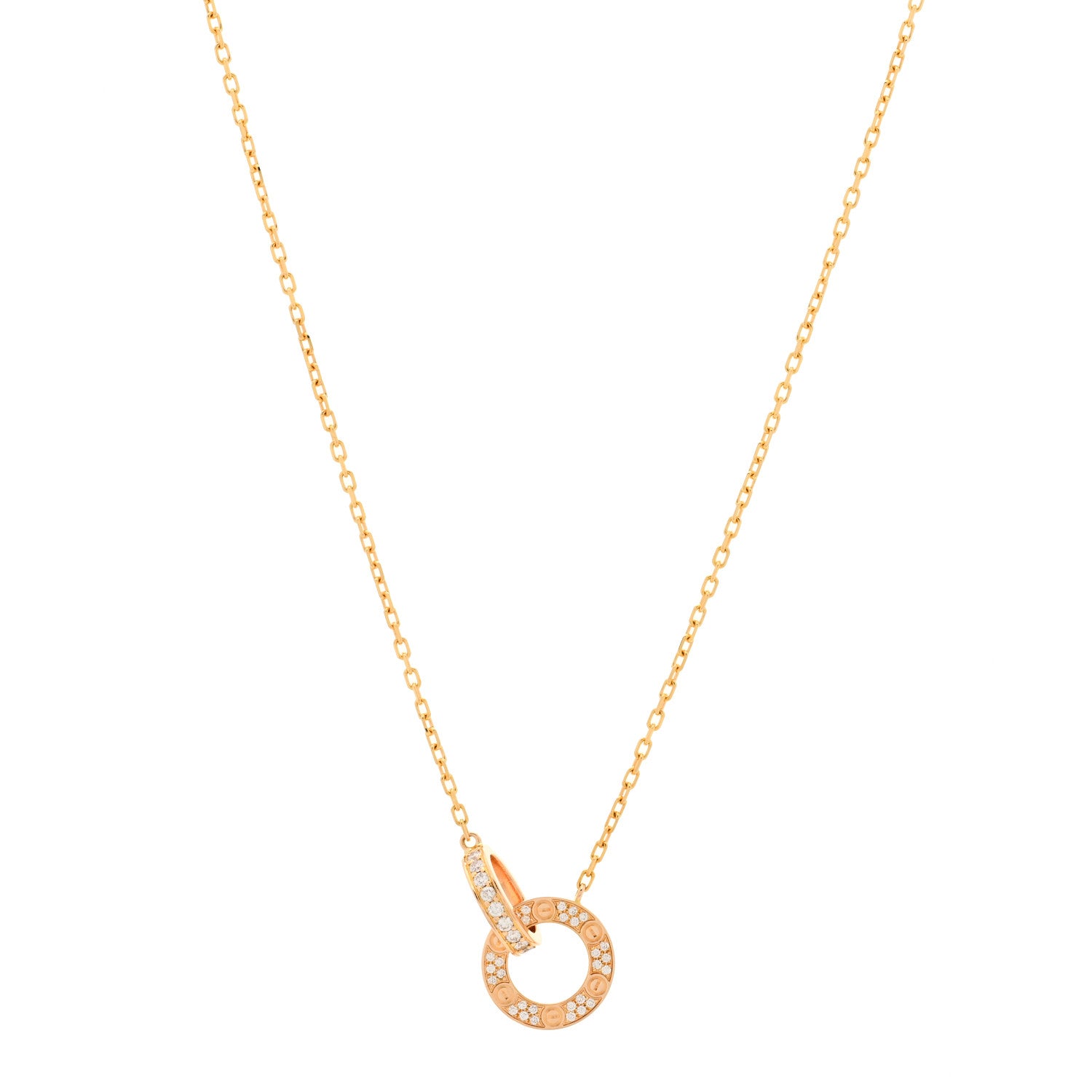 Cartier 18K Pink Gold Diamond Interlocking LOVE Paved Necklace 1 of 5