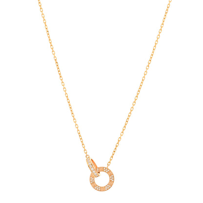 Cartier 18K Pink Gold Diamond Interlocking LOVE Paved Necklace 1 of 5