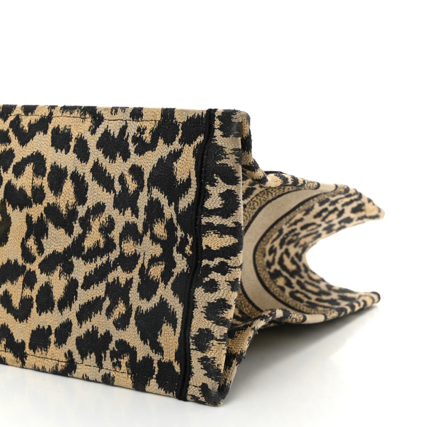 Canvas Mizza Embroidered Large Leopard Book Tote Beige