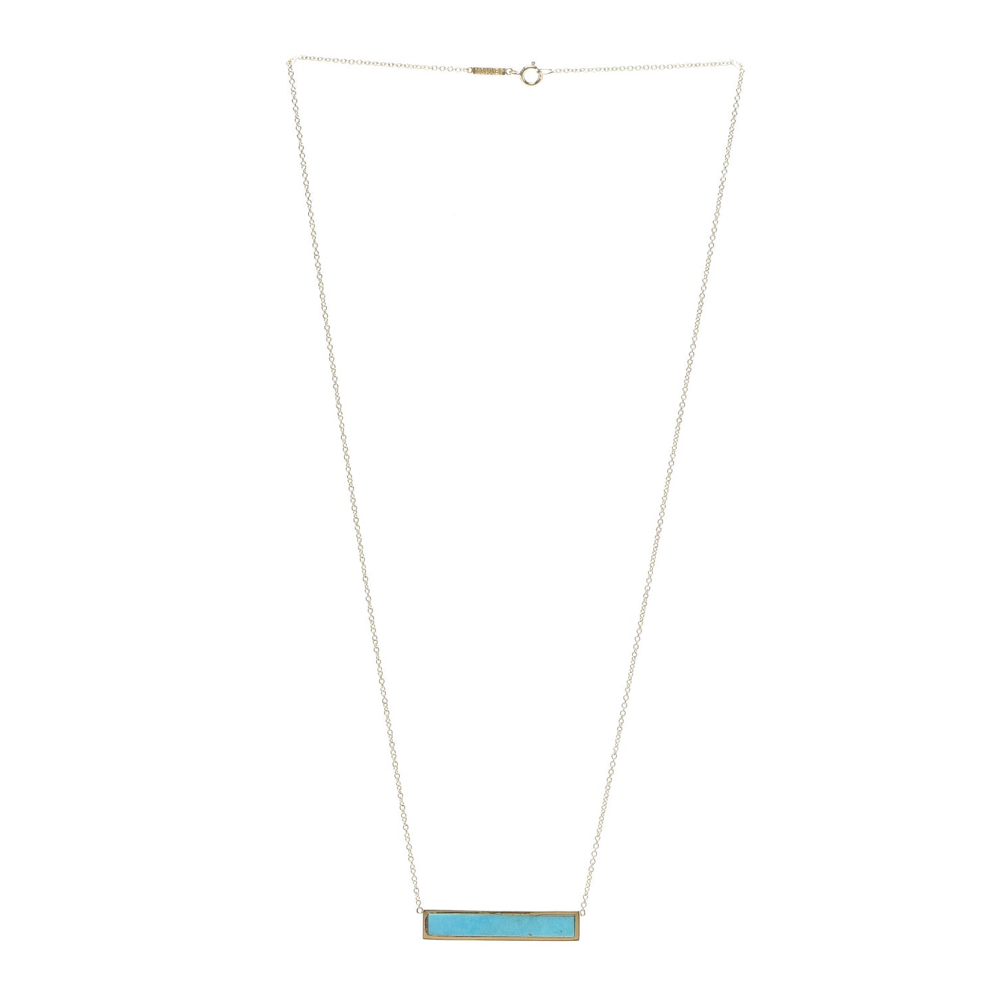 18K Yellow Gold Turquoise Inlay Bar Necklace
