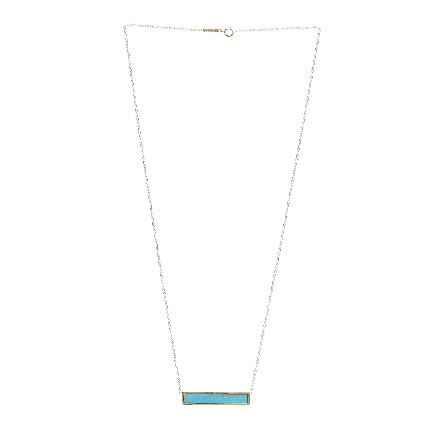 Jennifer Meyer 18K Yellow Gold Turquoise Inlay Bar Necklace 3 of 6