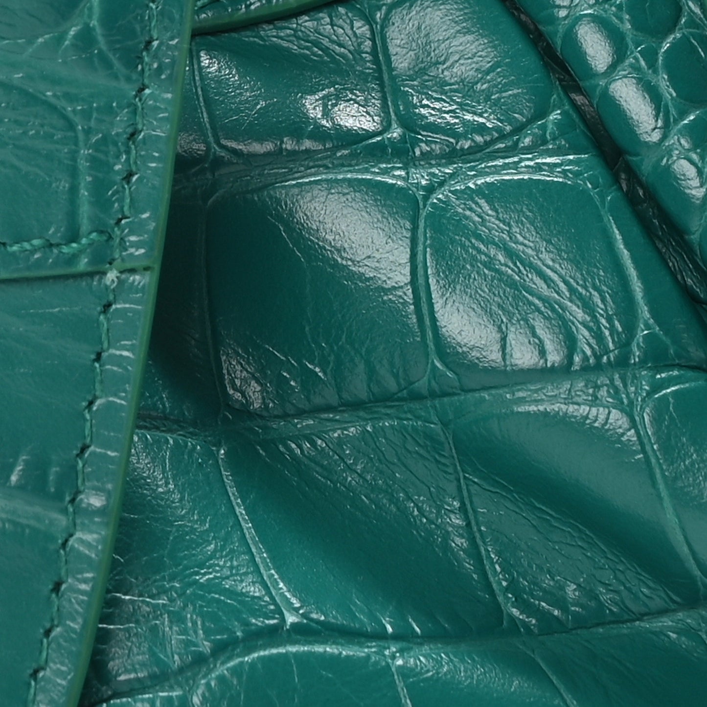 Extra Supple Calfskin Crystal Crocodile Embossed Le Cagole Shoulder Bag XS Jade