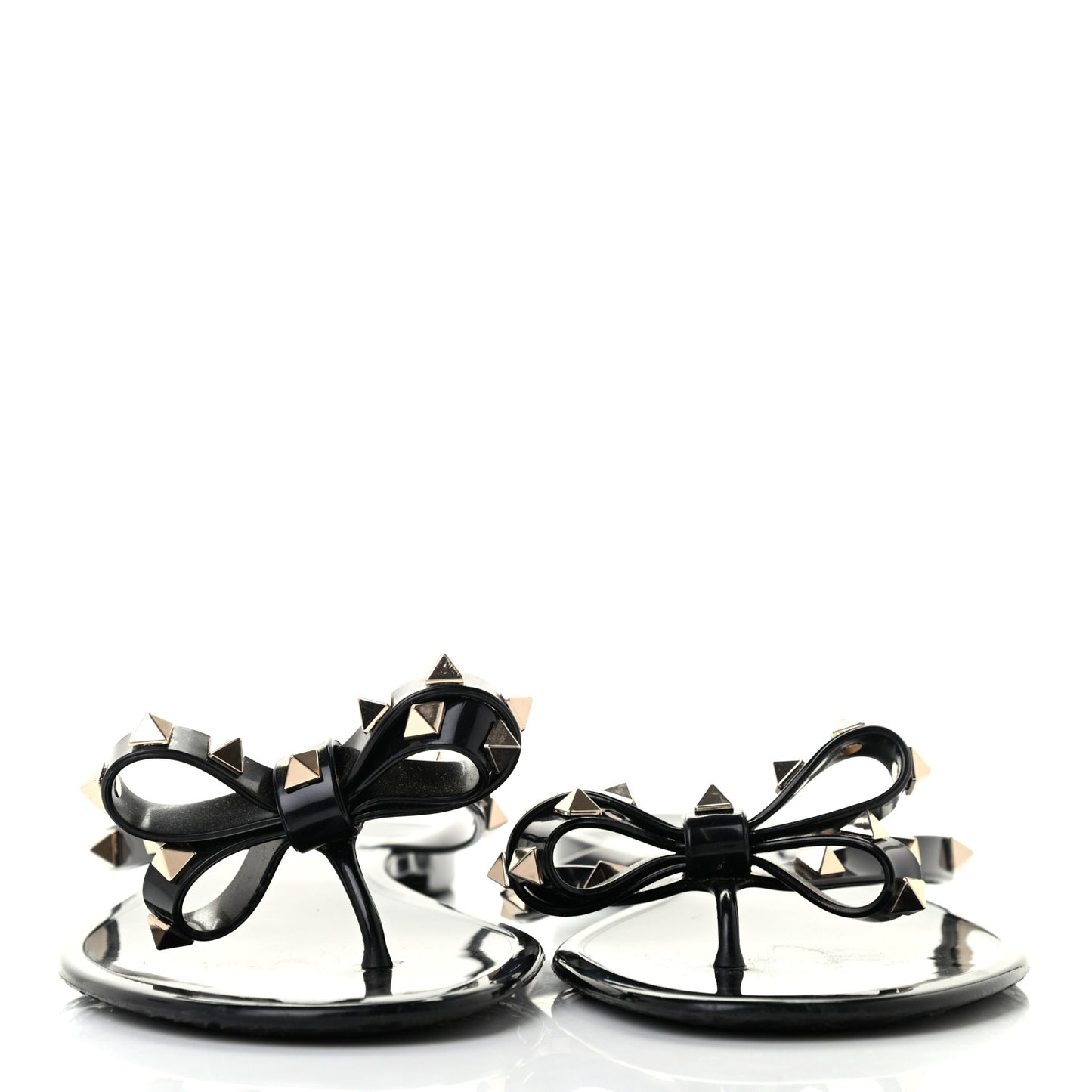 PVC Jelly Rockstud Bow Thong Sandals 41 Black