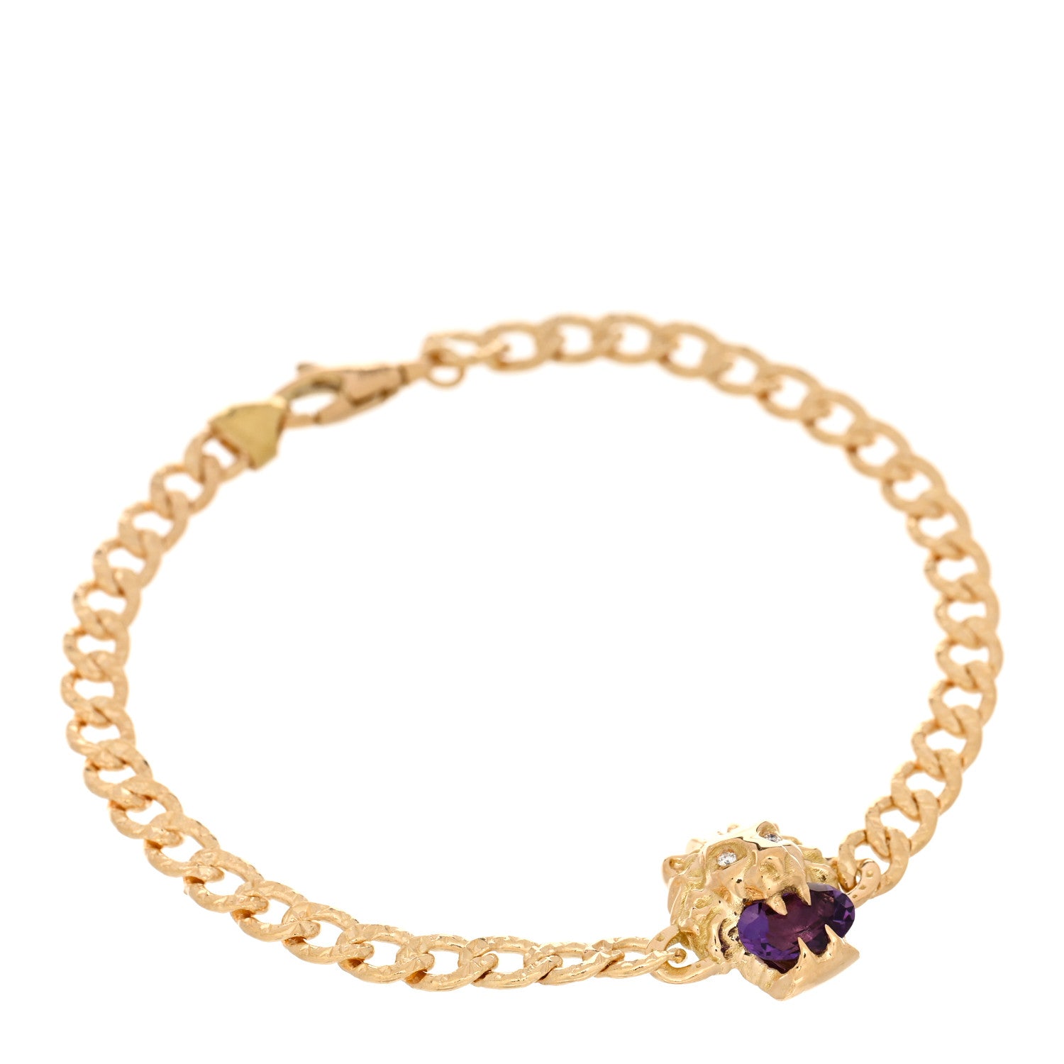 Gucci 18K Yellow Gold Diamond Amethyst Lion Head Bracelet 1 of 3