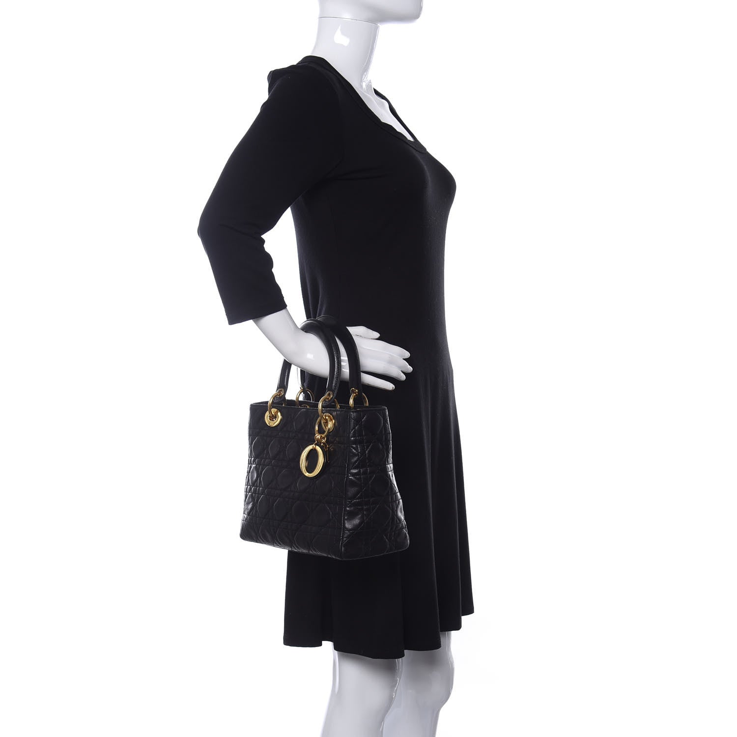 Christian Dior Lambskin Cannage Medium Lady Dior Black 2 of 9