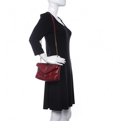 Saint Laurent Lambskin Quilted Toy Loulou Puffer Monogram Chain Satchel Red 2 of 8