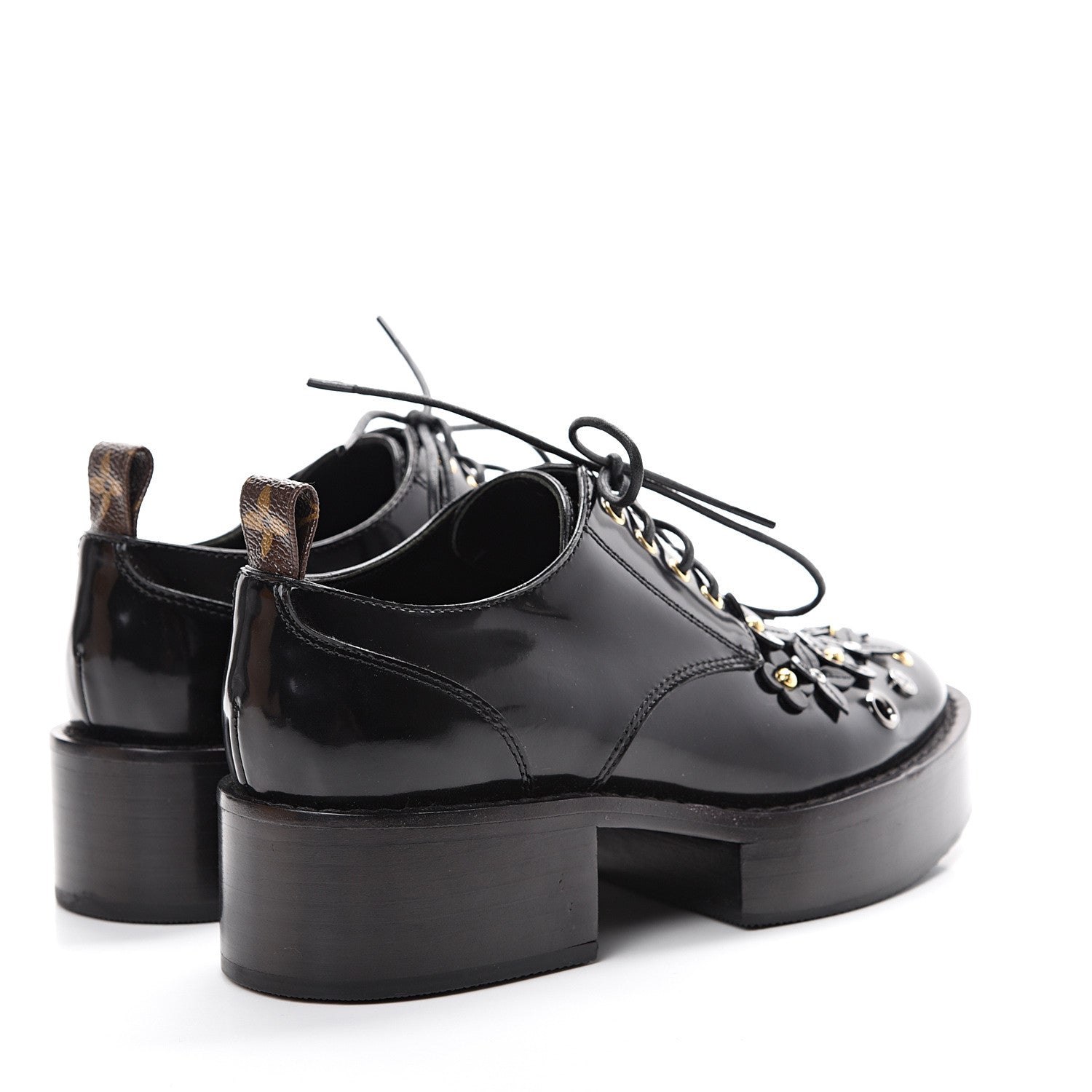 Louis Vuitton Patent Calfskin Blooms Flat Derby Platform Shoes 35 Black 4 of 8