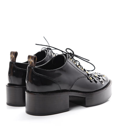 Louis Vuitton Patent Calfskin Blooms Flat Derby Platform Shoes 35 Black 4 of 8