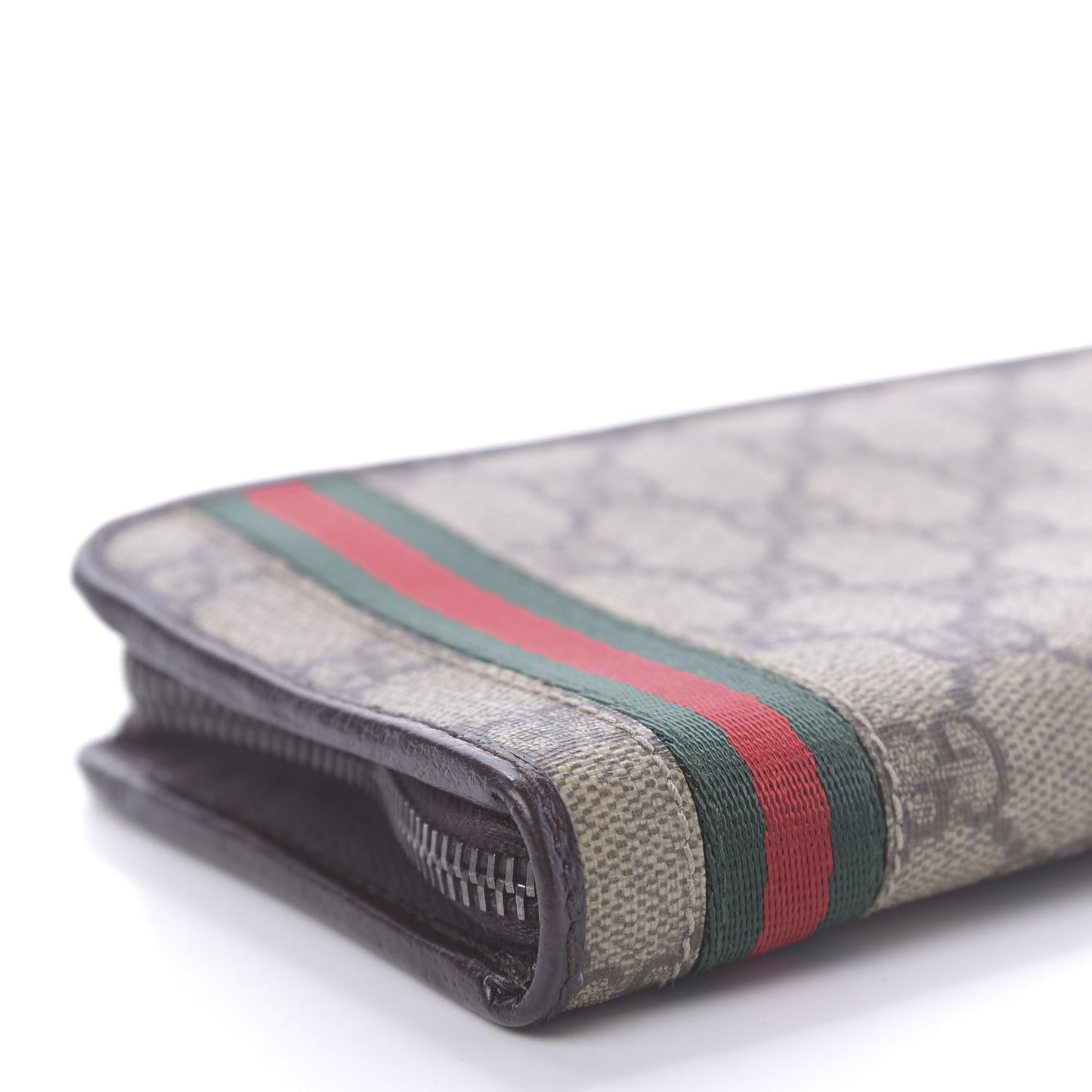 GG Supreme Monogram Web Zip Around Wallet Brown