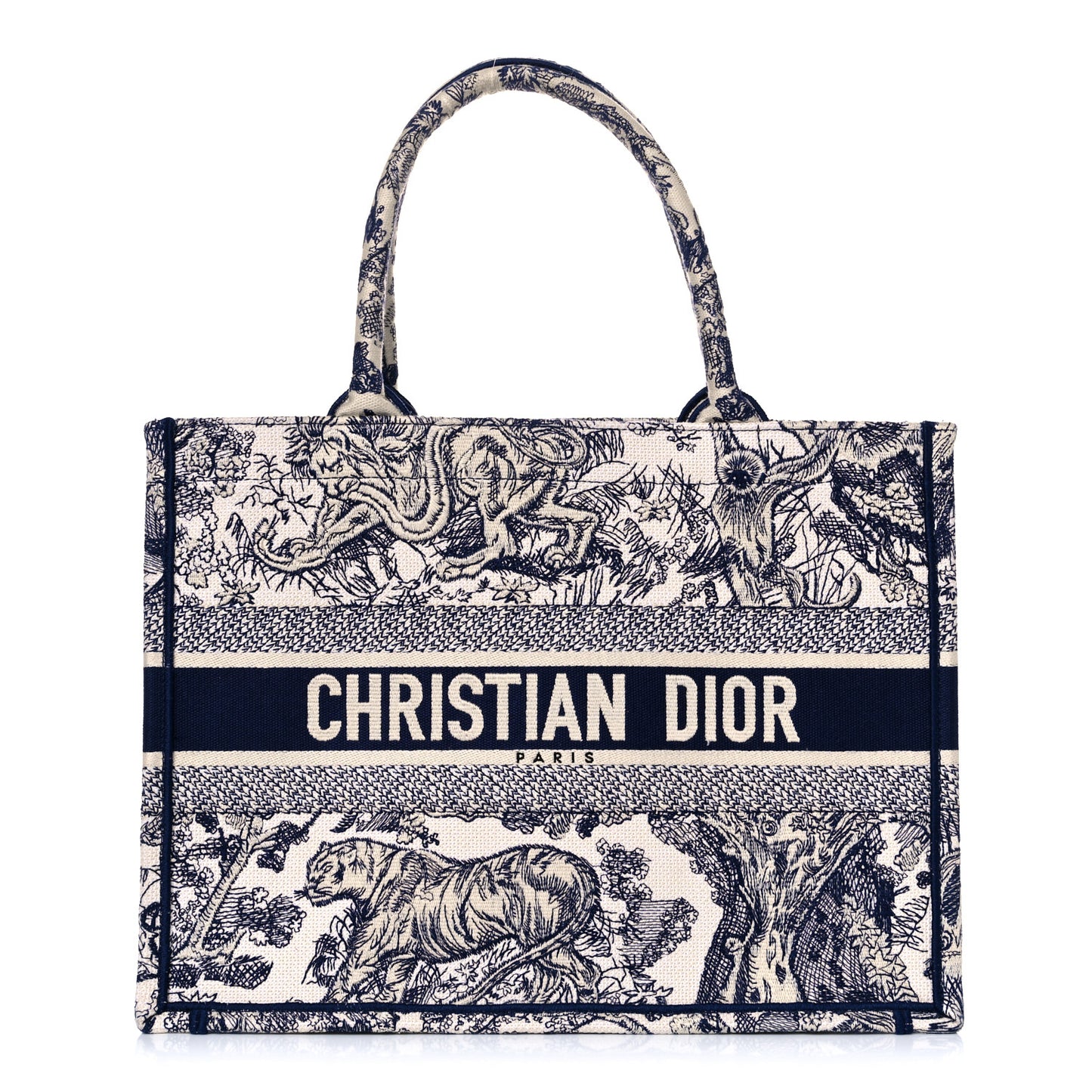 Canvas Embroidered Medium Dioriviera Toile De Jouy Book Tote Blue