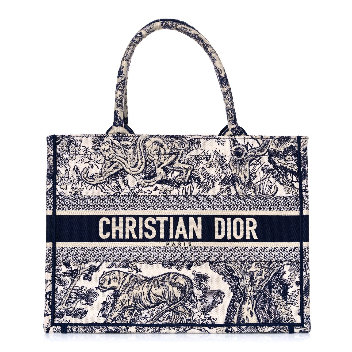 Christian Dior Canvas Embroidered Medium Dioriviera Toile De Jouy Book Tote Blue 1 of 11