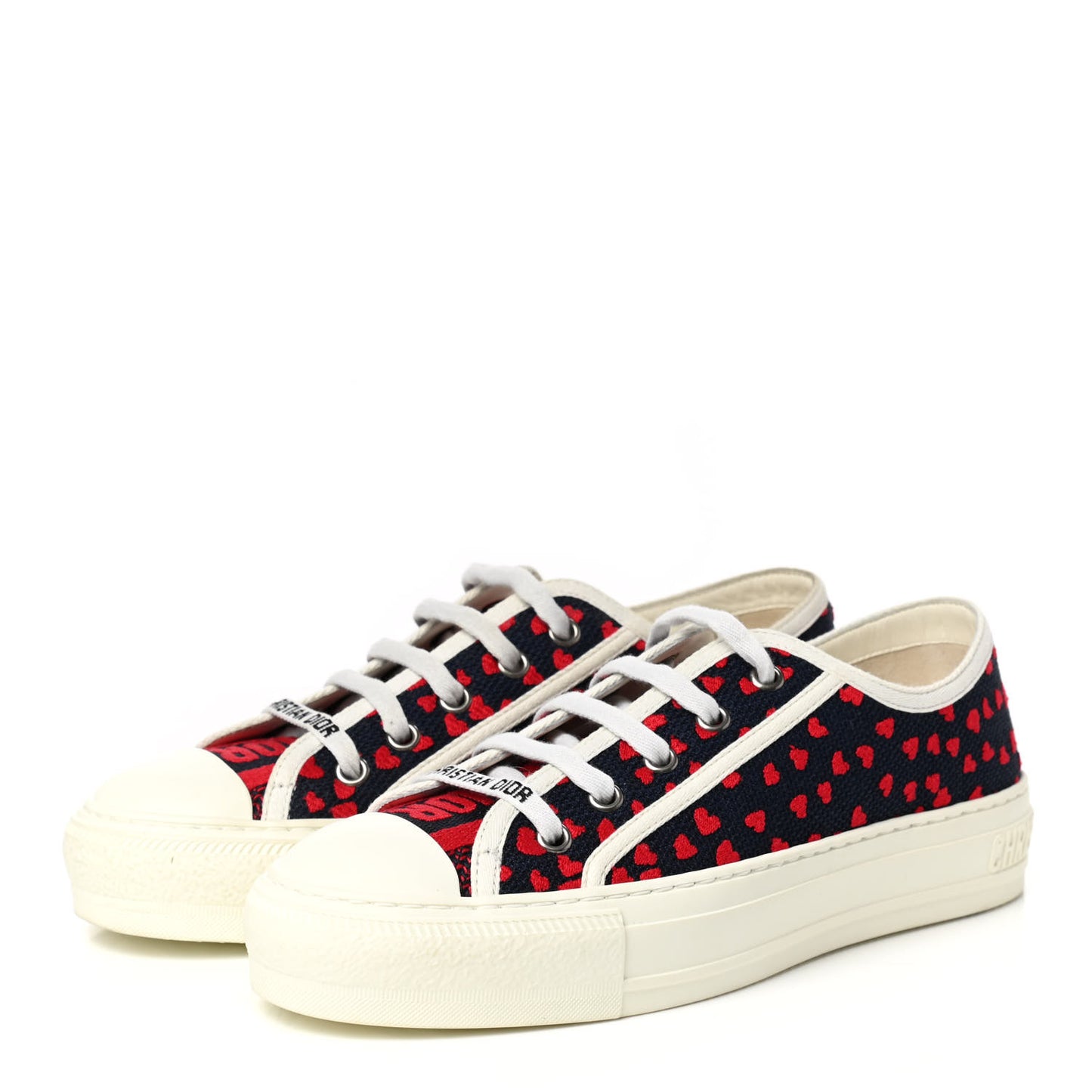Cotton Heart Embroidered Walk'N'Dior Low Top Sneakers 36 Blue Red