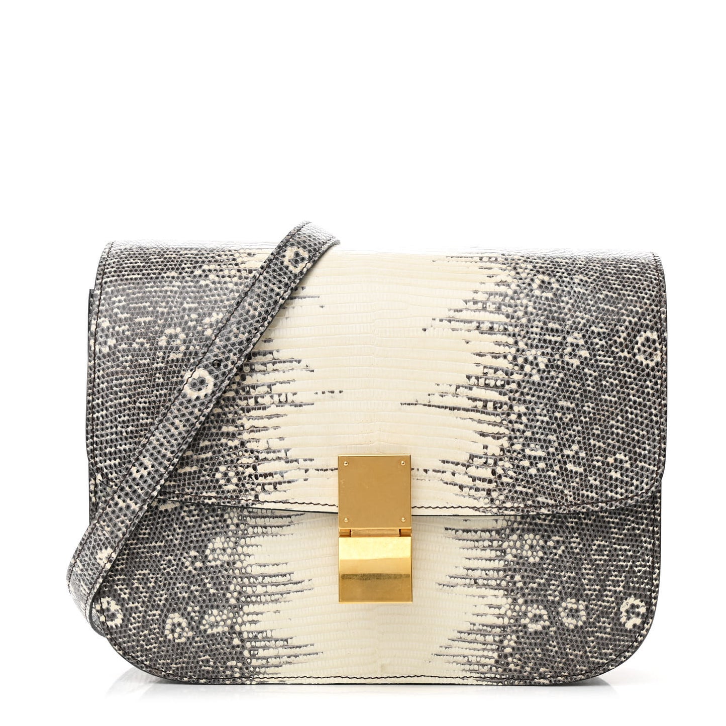Lizard Medium Classic Box Flap Bag Natural