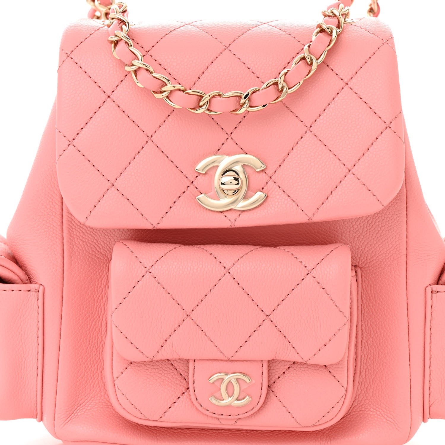 Chanel Shiny Caviar Quilted Small Pockets Drawstring Backpack Pink 8 of 11