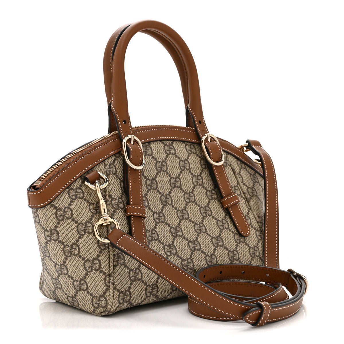 GG Supreme Monogram Emblem Small Top Handle Tote Bag Beige Dark Brown