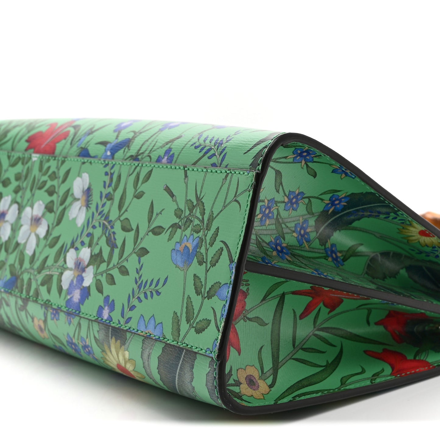 Calfskin Bamboo Web New Flora Small Nymphaea Top Handle Bag Green