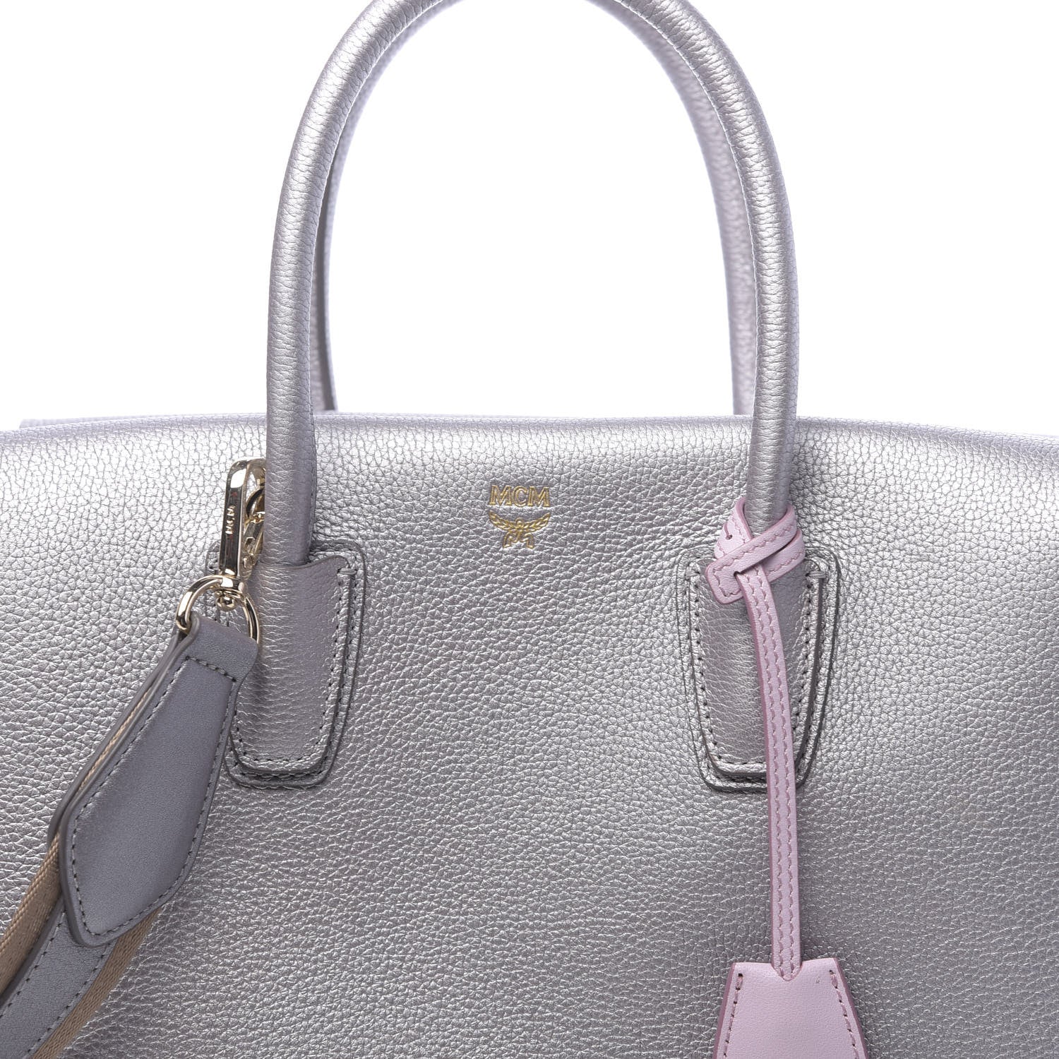 MCM Metallic Grained Calfskin Medium Milla Tote Spike Silver 6 of 8