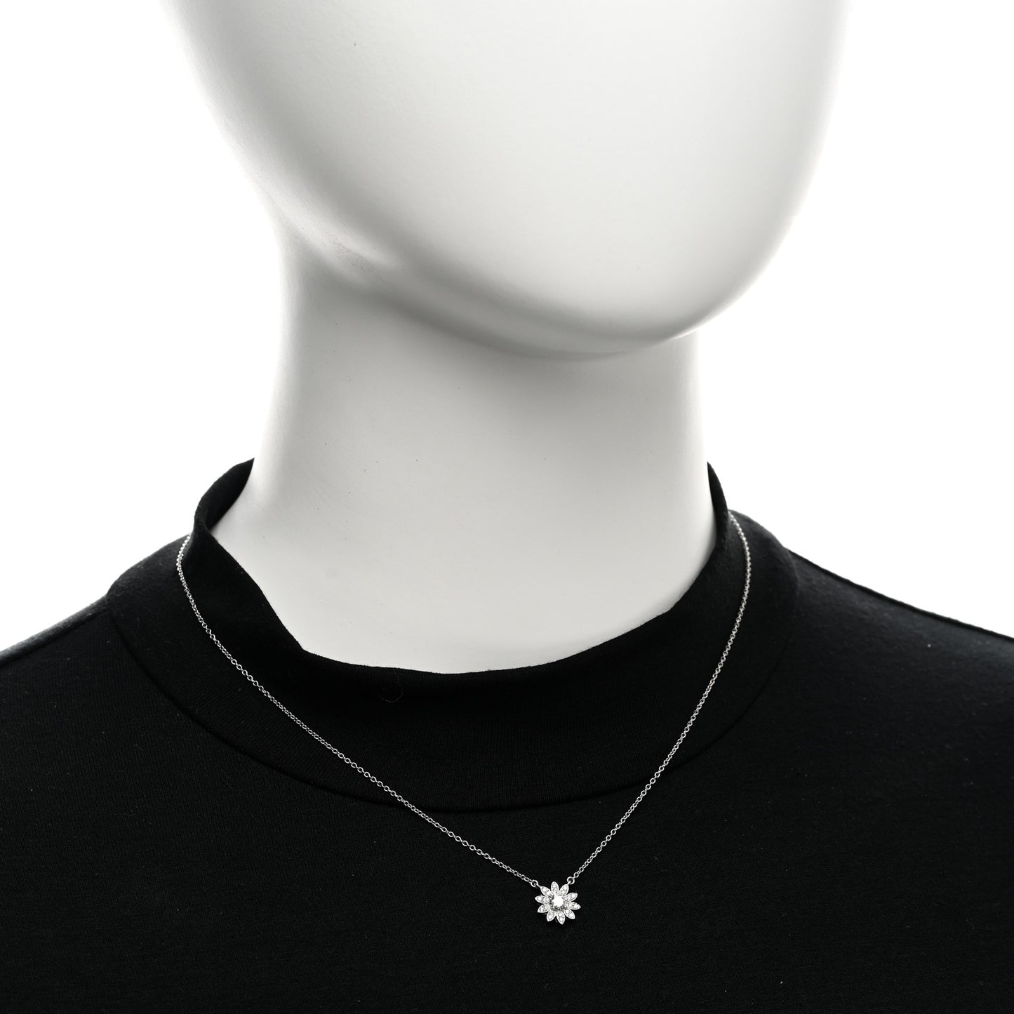 Platinum Diamond Small Sunflower Pendant Necklace