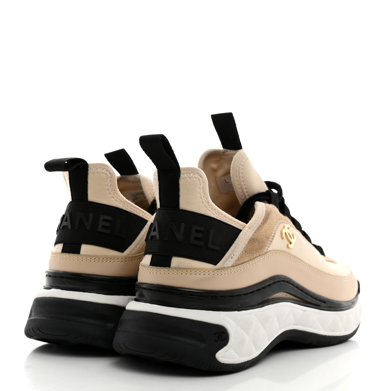 Chanel Velvet Calfskin Mixed Fibers CC Sneakers 37 Ivory Black 4 of 8