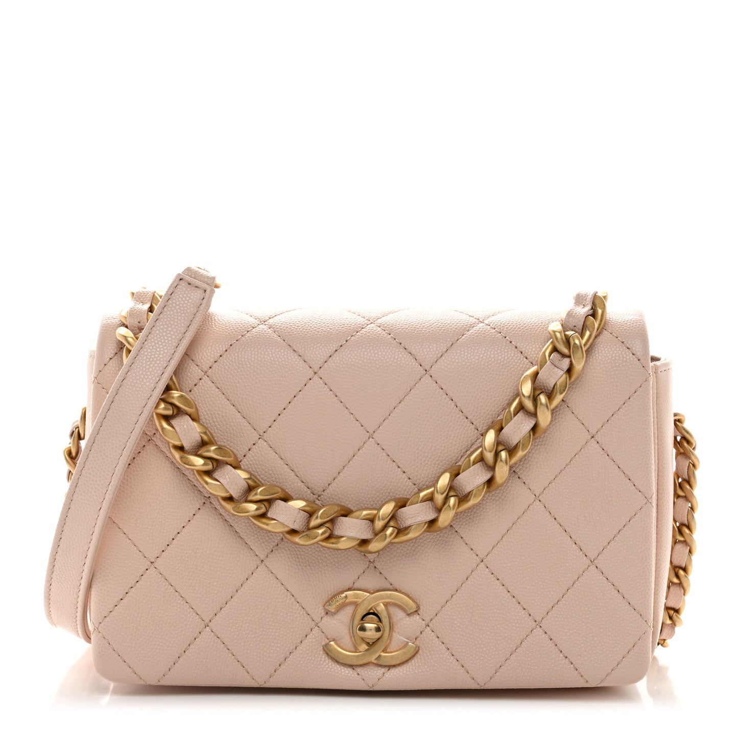 Caviar Quilted Small Fashion Therapy Flap Bag Beige