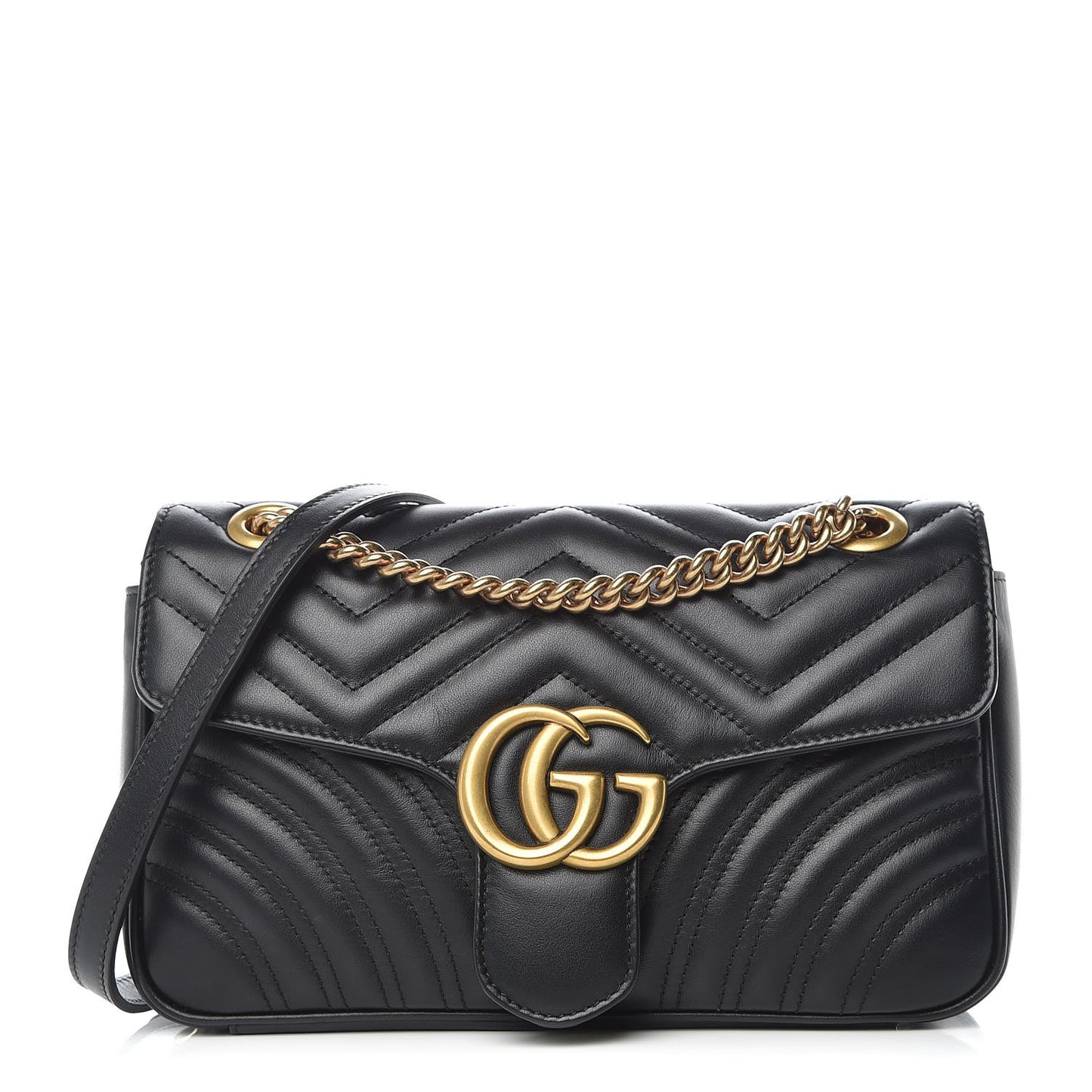 Calfskin Matelasse Small GG Marmont Shoulder Bag Black