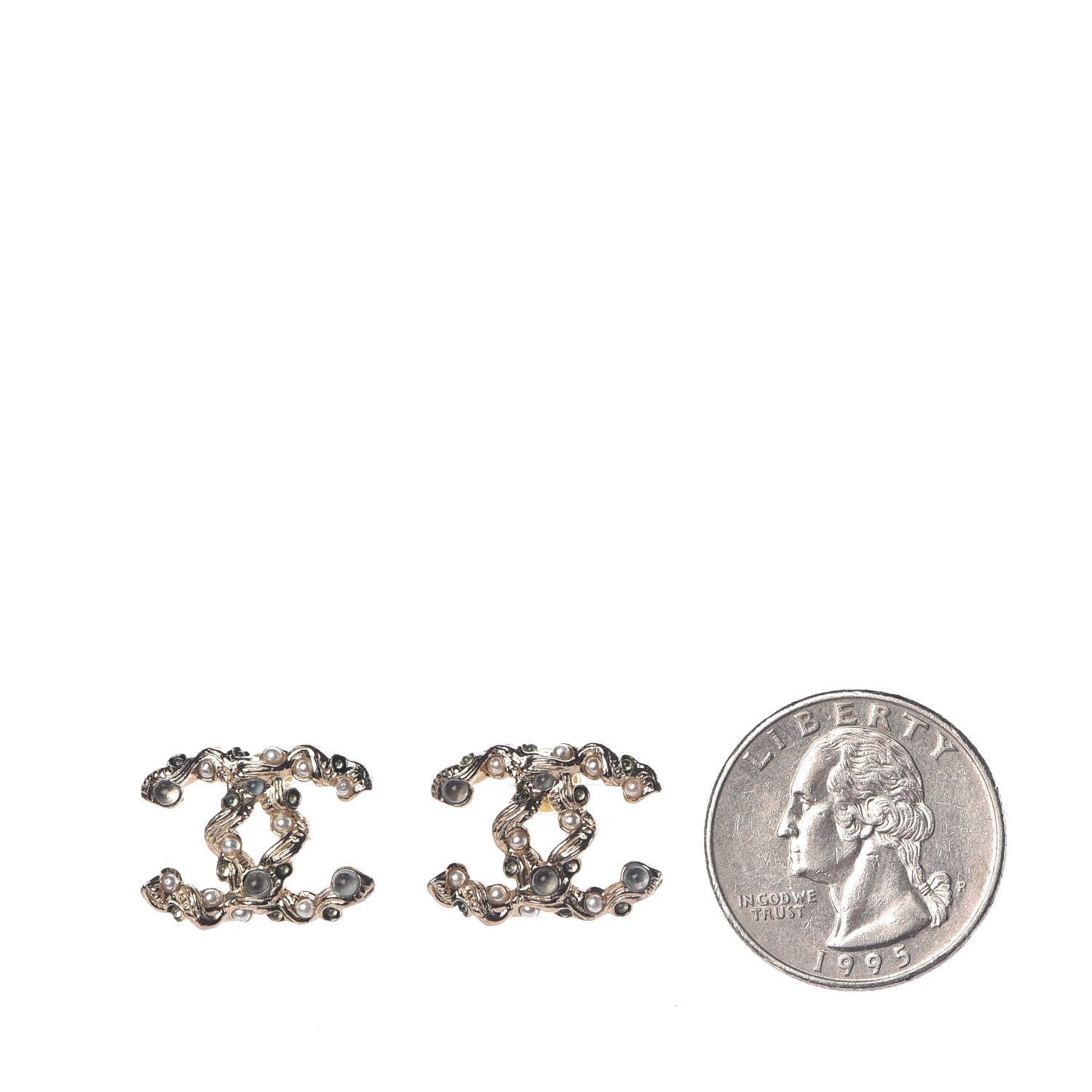 Chanel Resin Pearl Beaded CC Earrings Gold Blue 2 of 4
