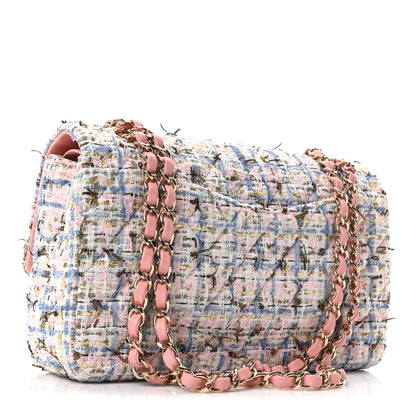 Chanel Tweed Quilted Medium Double Flap Blue Pink Gold White 3 of 11