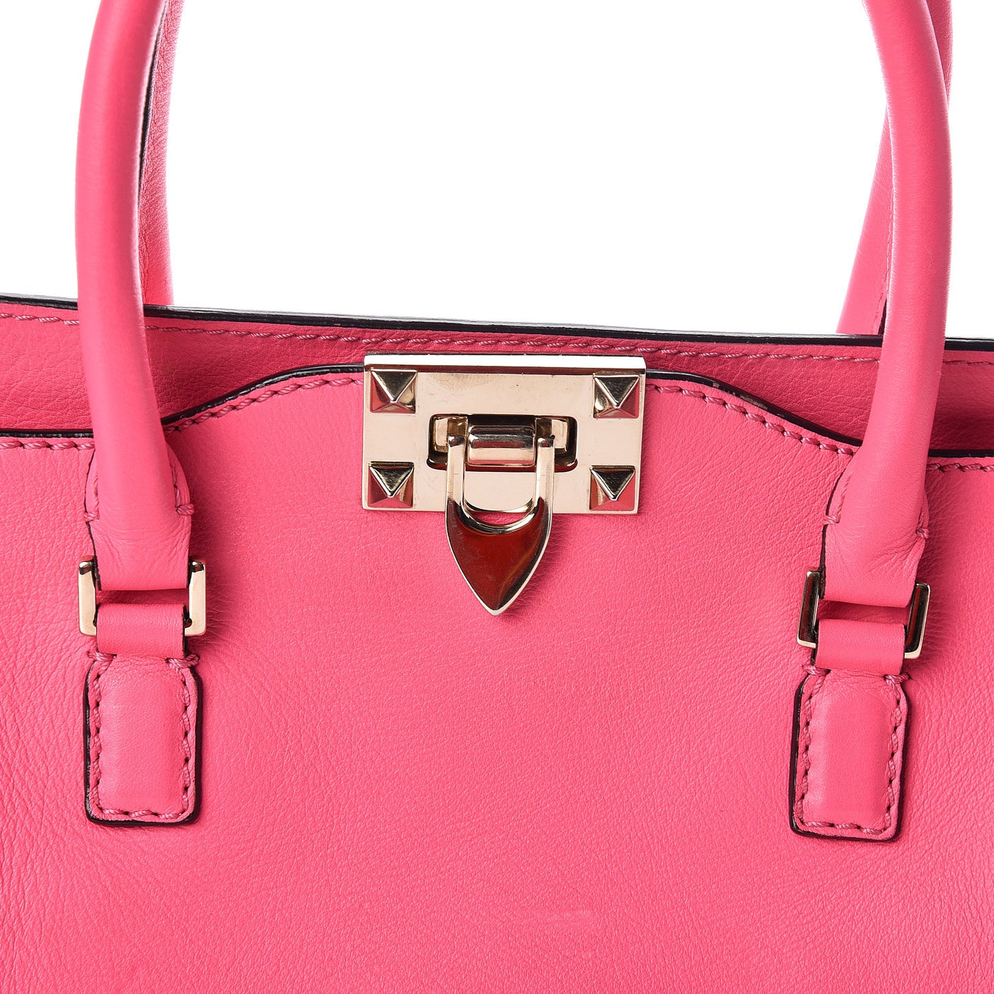 Vitello Small Rockstud Double Handle Tote Fuxia Fluo