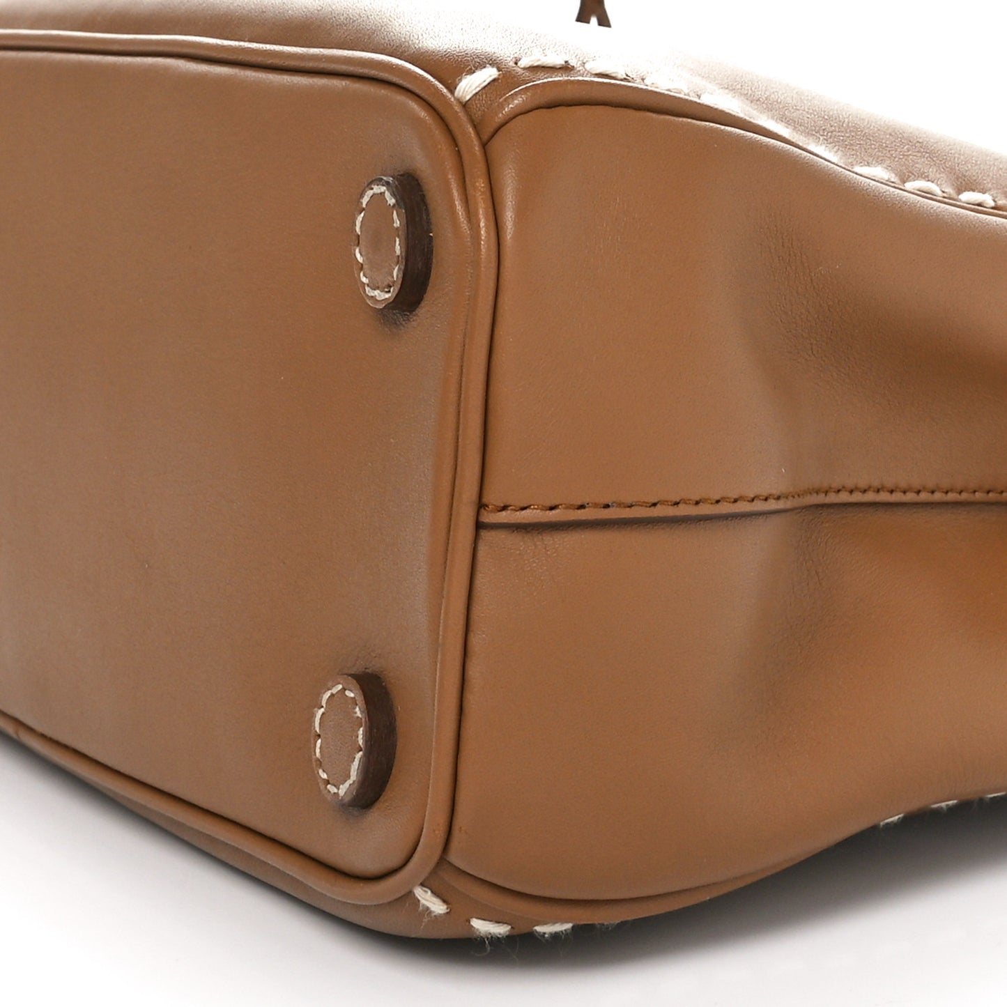 City Calf Mini Hand Stitched Galleria Double Zip Tote Caramel