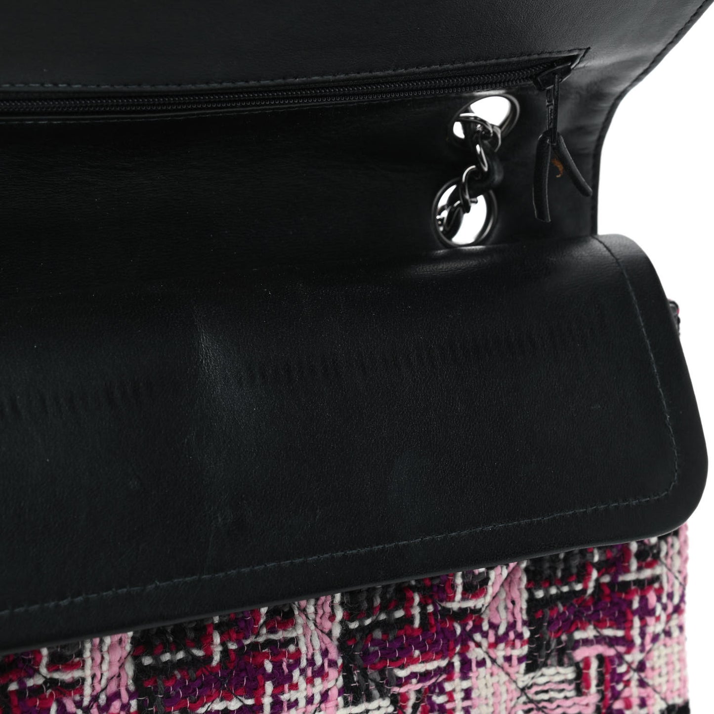 Tweed Quilted Medium Double Flap Pink Black