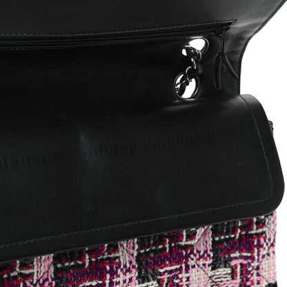 Chanel Tweed Quilted Medium Double Flap Pink Black 10 of 13